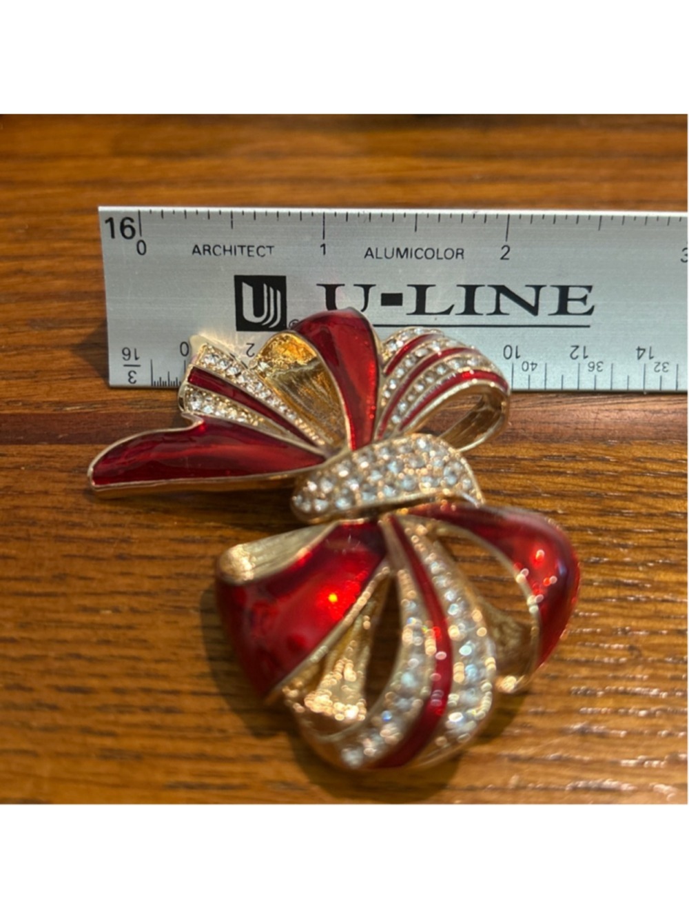 Women's Joan Rivers Red & Gold Bow Brooch Pin from The Private Collection - Picture 5 of 5